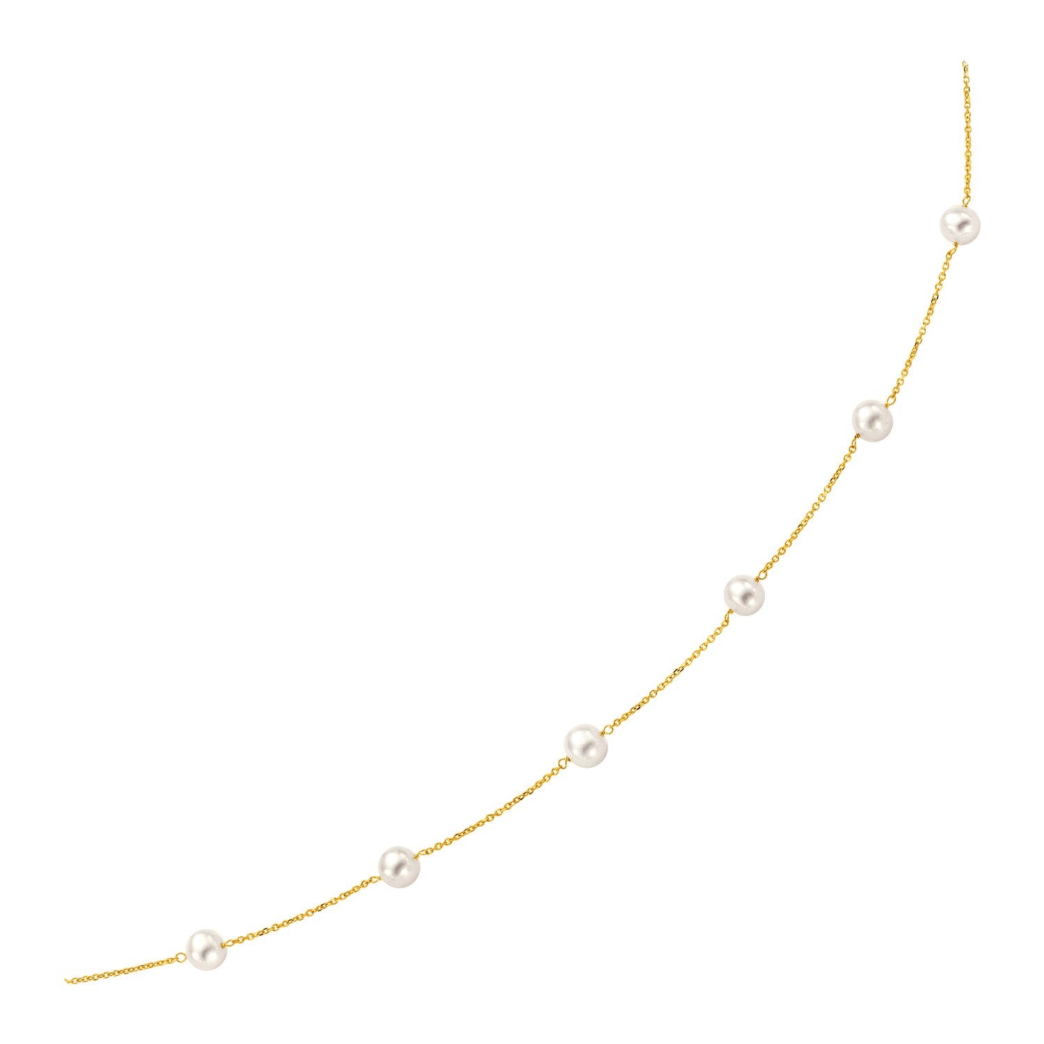 14k Yellow Gold Necklace with White Pearls in a sleek high-contrast midnight luxury editorial style